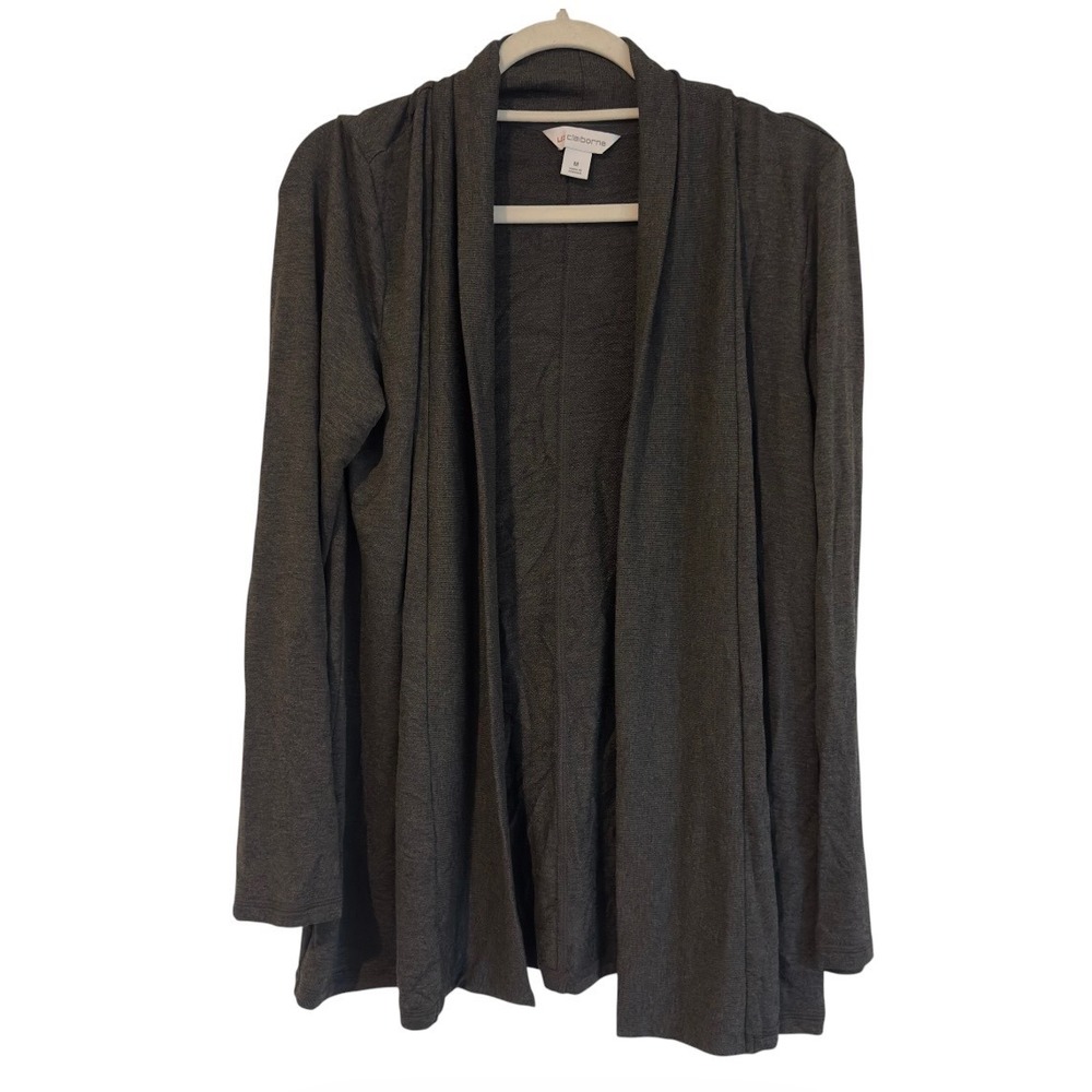 Liz Claiborne Womens Open Front‎ Cardigan Charcoal Heather Grey M 851-1990 0083